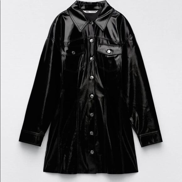 ZARA BLOGGER FAVORITE FAUX LEATHER DRESS BLACK - Picture 13 of 15